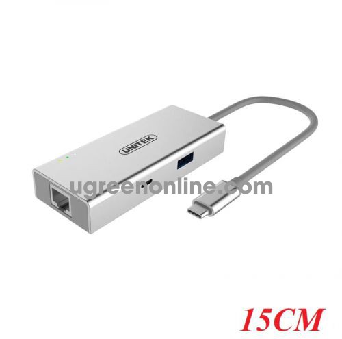 Unitek 97365 Y-9117 15CM Màu Bạc Cáp chuyển Type-C sang 1*USB 3.0 + 1*HDMI + 1*Lan Gigabit + 1*USB Type-C Female + Có nguồn kèm theo 10097365