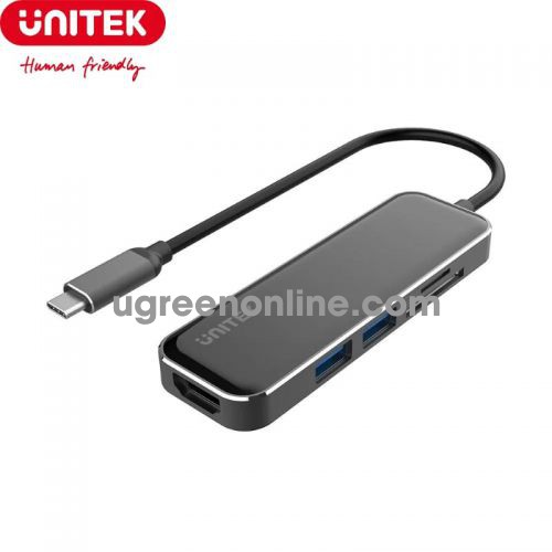 Unitek 27604 D1036A 15cm USB Type-C ra 2 USB 3.1 + HDMI + TF - SD Bộ chia Hub Màu Đen 10027604