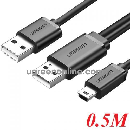 Ugreen 10346 0.5m usb a male x2 to mini 5pin cable us107 10010346