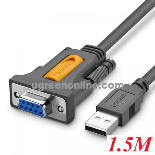 Ugreen 20201 1.5m usb to db9 rs 232 cable femalechipset pl2303 gray cr104 10020201