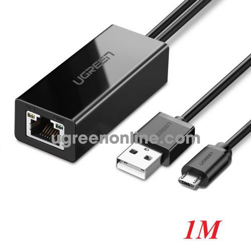 Ugreen 30985 1M Black Ethernet Adapter for Fire TV Stick 4K. All New Fire TV 2017. Chromecast. Google Home Mini and more Streaming Sticks 30985 10030985