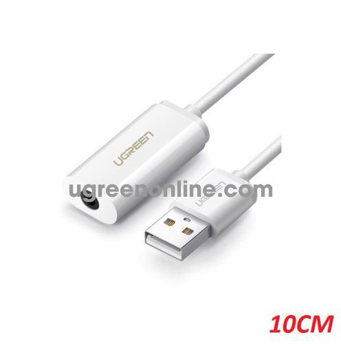 Ugreen 40520 10CM White USB A 2.0 Male to 3.5 mm Aux Cable White US206 10040520