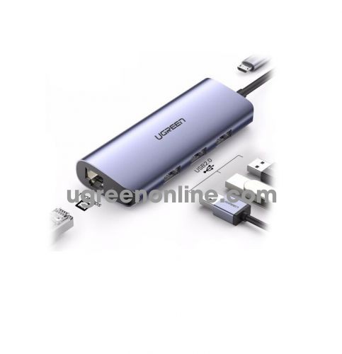 Ugreen 60719 20CM Gray USB 3.0 to 3*USB 3.0 + 10/100/1000 Mbps Network Adapter Aluminum CM252 10060719