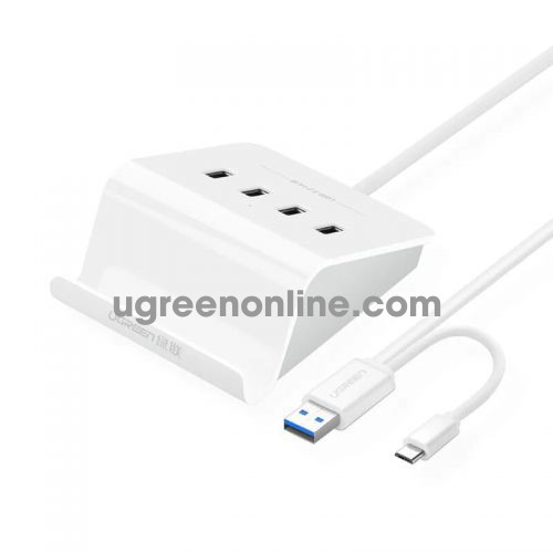 Ugreen 20280 4 ports usb 3.0 hub with micro OTG cradle with 5v2a power adapter trắng cr109 10020280