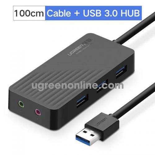 Ugreen 30421 1m 3 port usb 3.0 hub with external stereo sound adaptermàu đen cr133 10030421