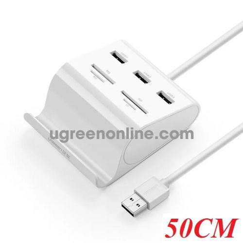 Ugreen 30339 0.5m usb 2.0 3 ports hub + card reader with cradle màu trắng US156 10030339